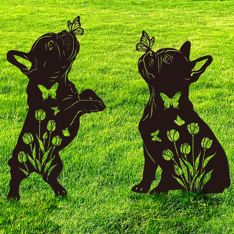 Doesen French Bulldog garden silhouette decor enhances curb appeal while withstanding outdoor weather