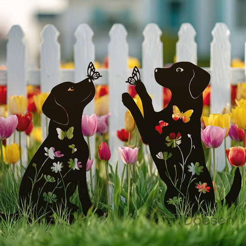 Doesen weather-resistant corten steel dog yard art withstands the elements.