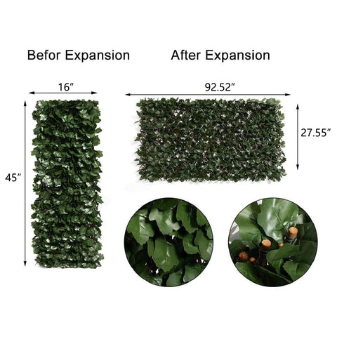 DOEWORKS expandable ivy fence panel expanded to wider privacy, ideal for balcony or yard.