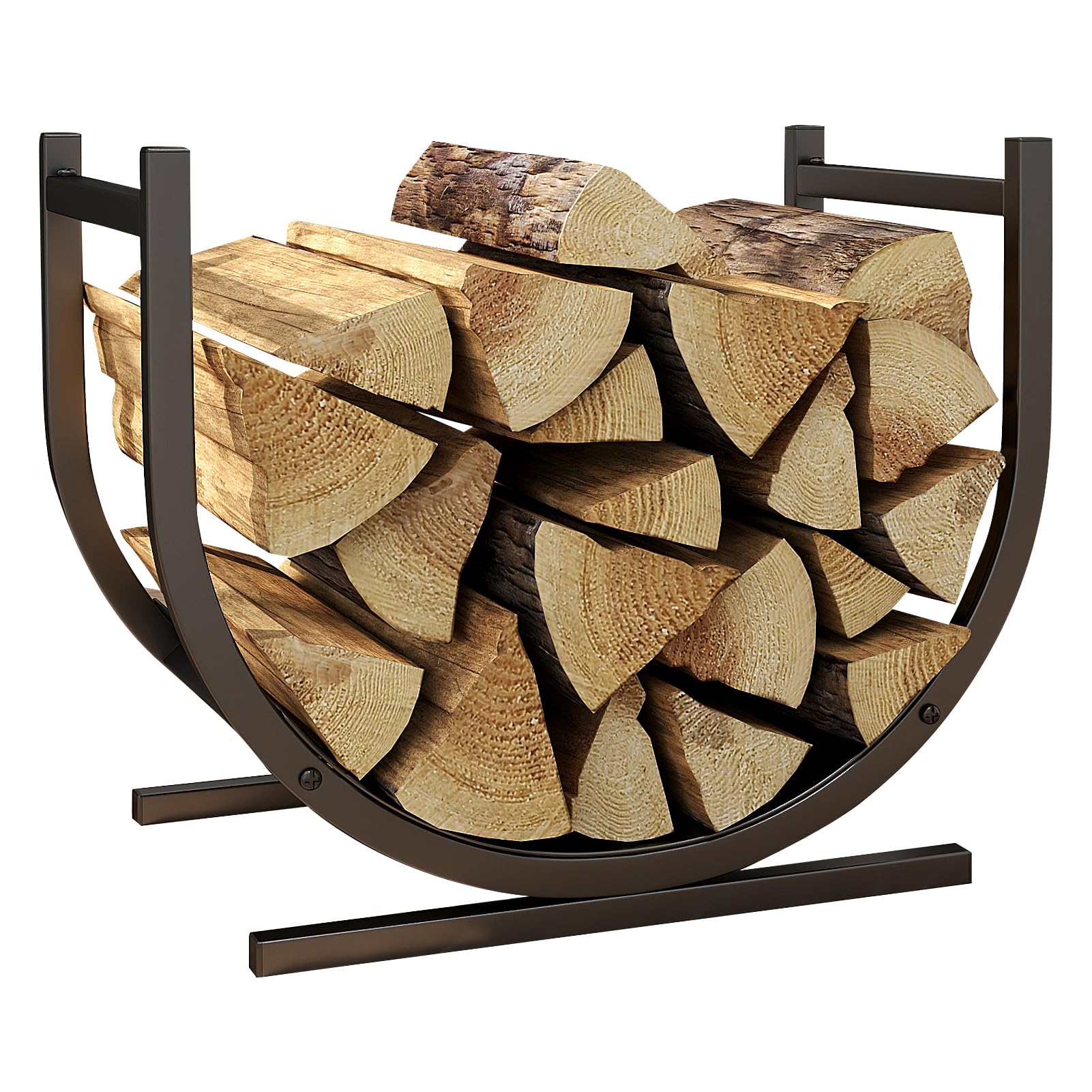 DOEWORKS indoor firewood rack front view shows large storage for days of wood