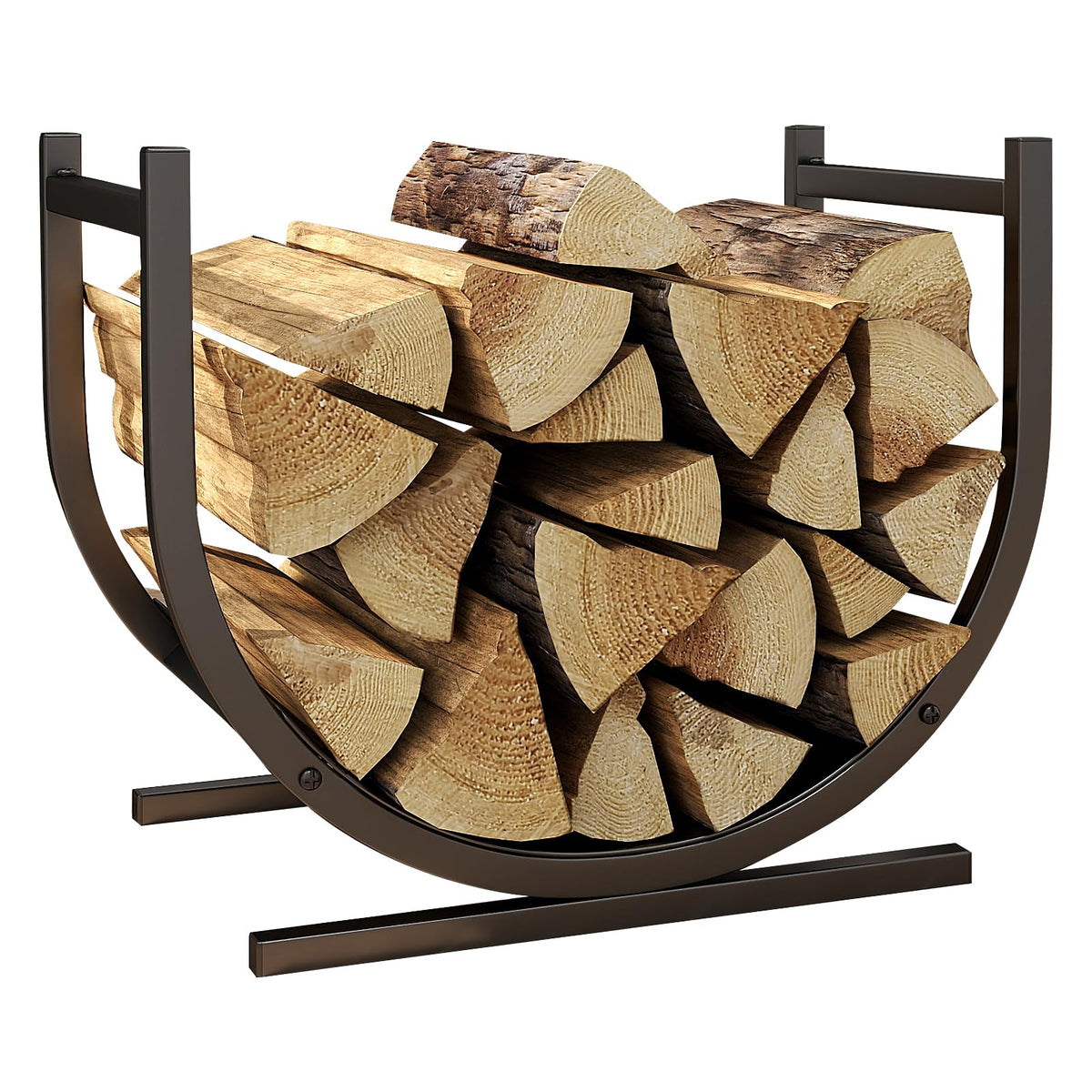 DOEWORKS indoor firewood rack front view shows large storage for days of wood