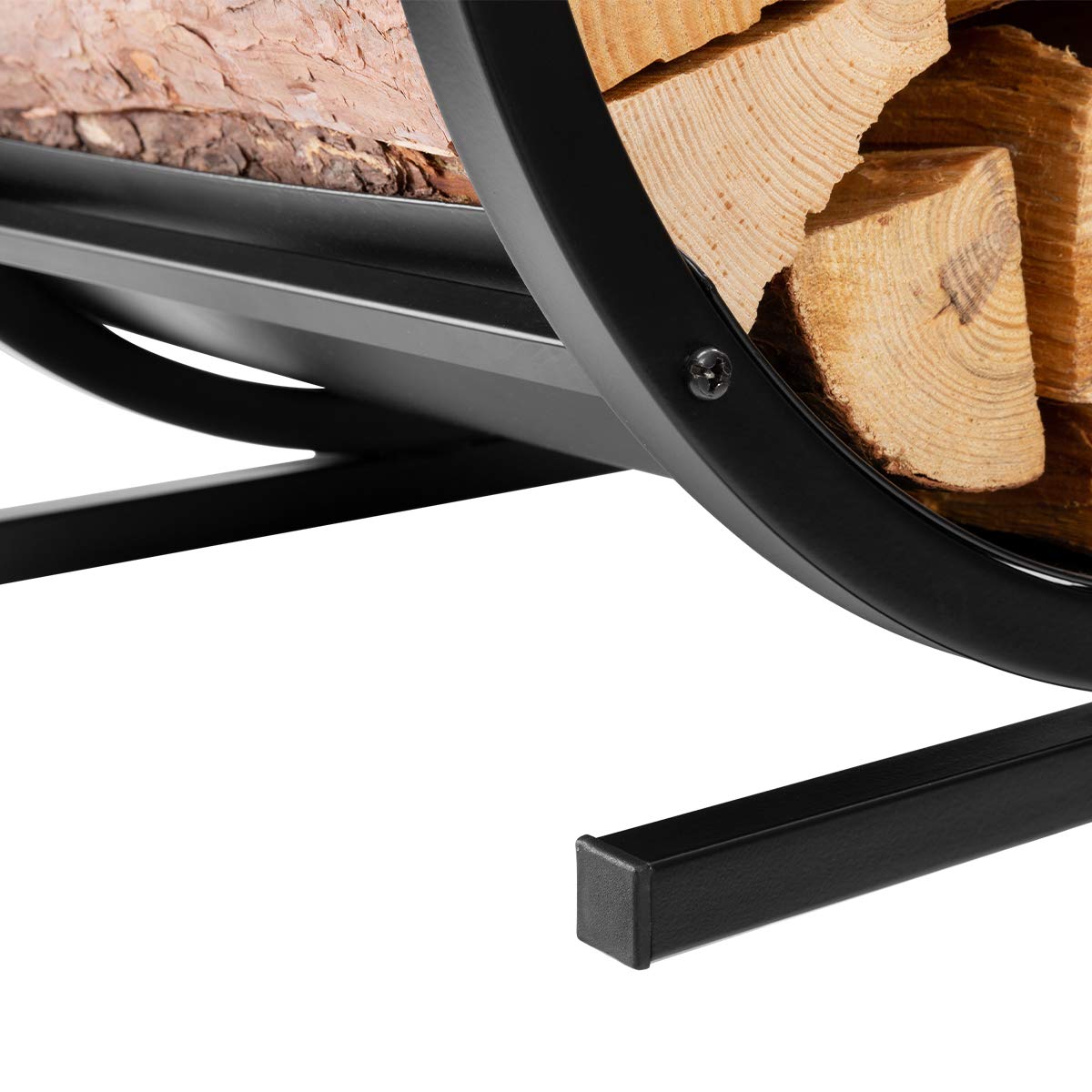DOEWORKS indoor firewood rack top view features closed bottom for tidy floors