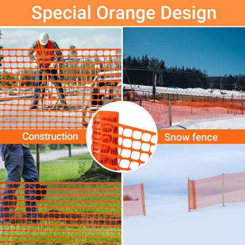 DOEWORKS safety fence shows 4 ft height and portable roll for quick setup.