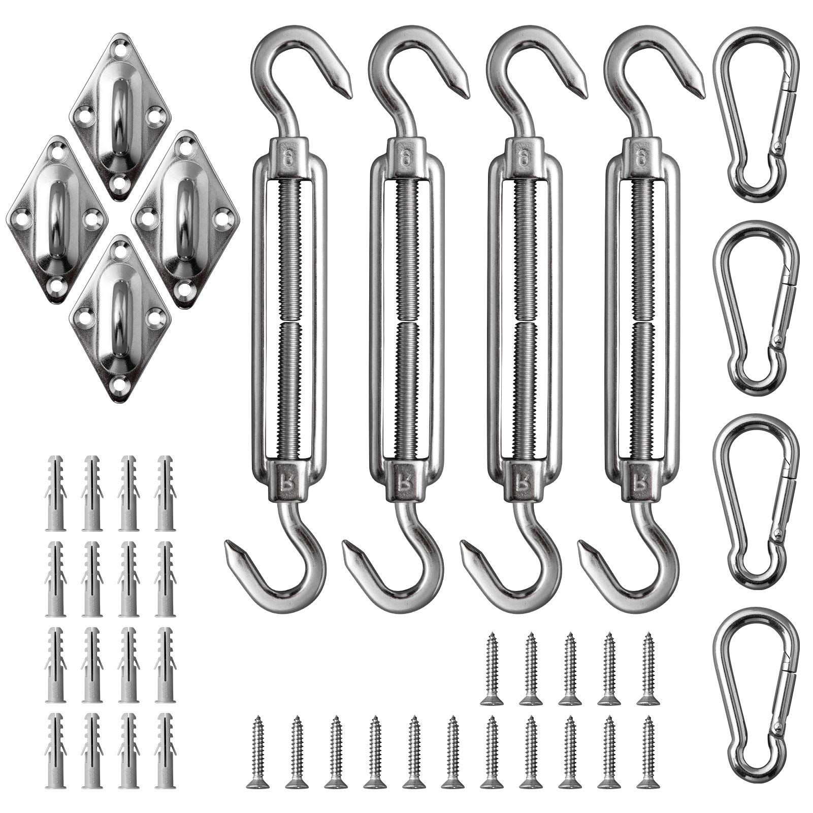 DOEWORKS shade sail hardware kit front view ready for outdoor setup