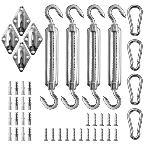 DOEWORKS shade sail hardware kit front view ready for outdoor setup