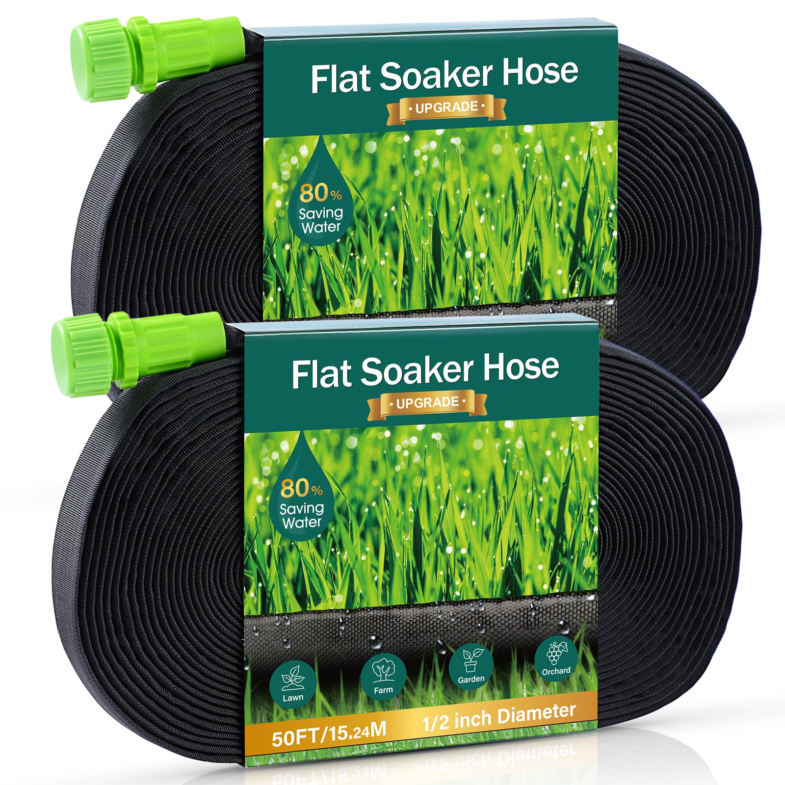 DOFOWORK flat soaker hose unrolled across a garden bed for even moisture