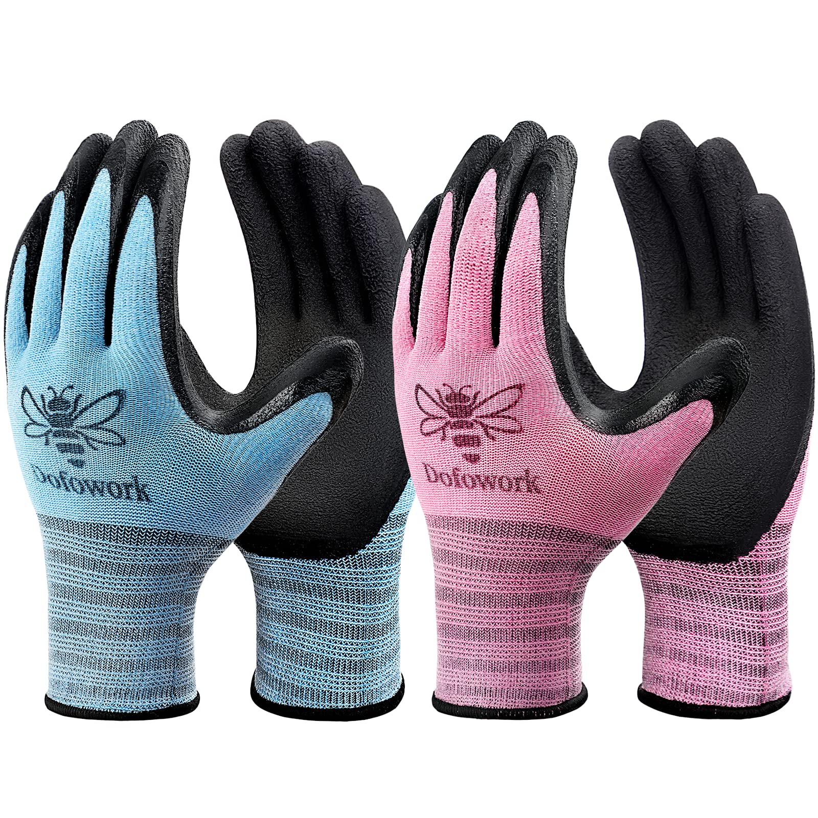 DOFOWORK gardening gloves blue-pink pack protecting hands during planting and weeding