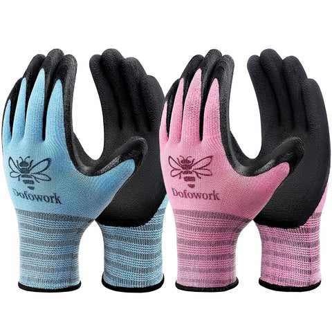 DOFOWORK gardening gloves blue-pink pack protecting hands during planting and weeding