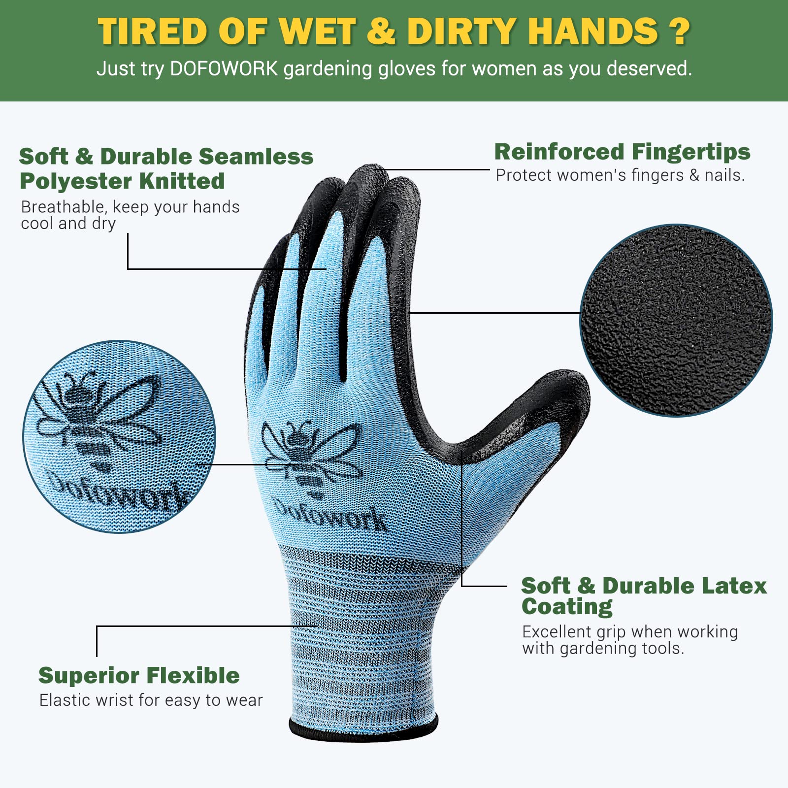 DOFOWORK gloves showing breathable base material for cool hands
