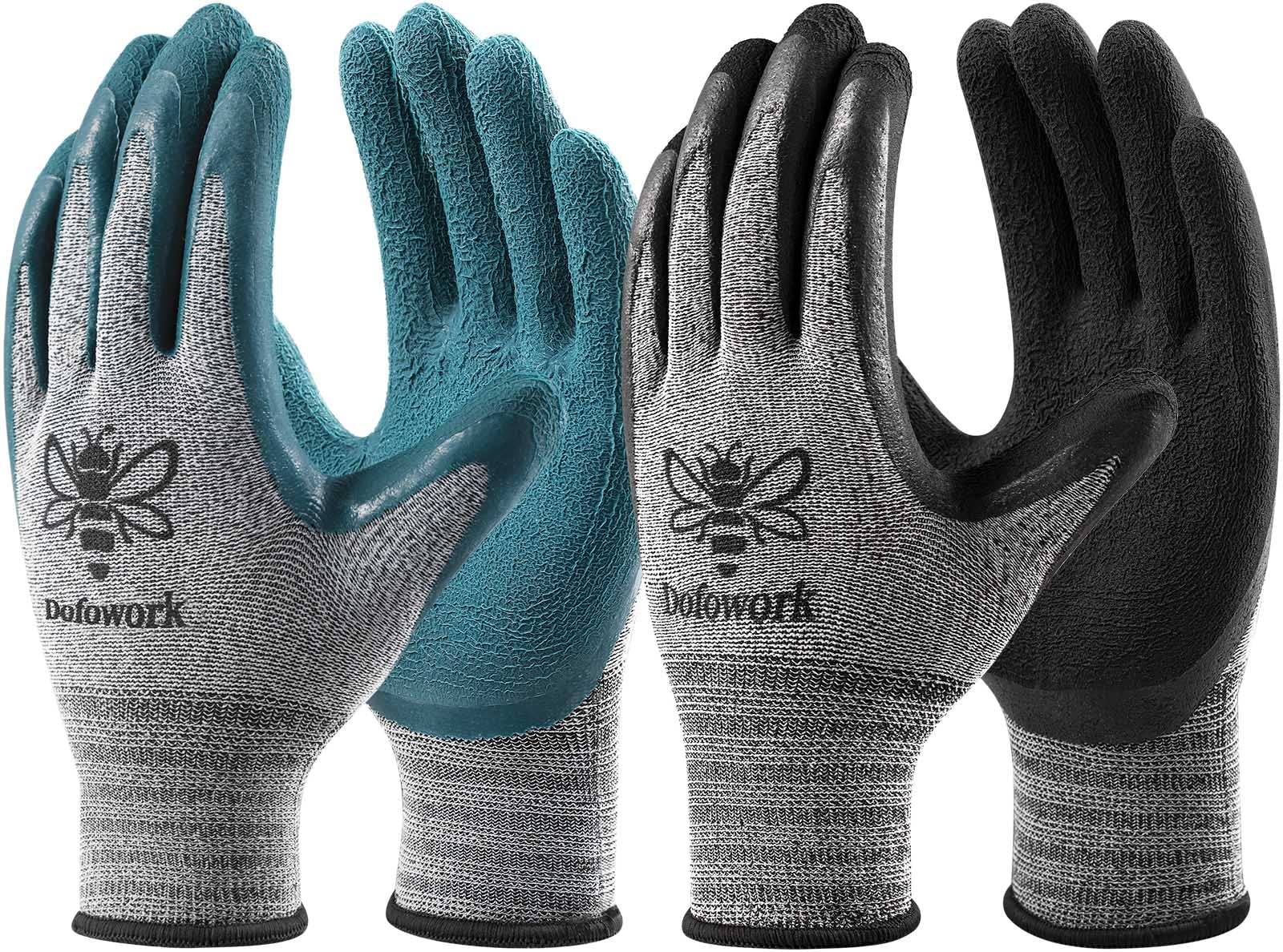 DOFOWORK gardening gloves with palm grip in black and green help precise weeding and secure handling.