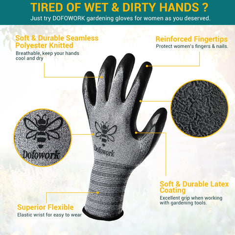 DOFOWORK seamless knit gloves with elastic wrist keep dirt out and hands comfortable.
