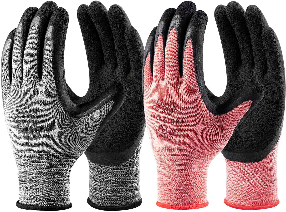 DOFOWORK gardening gloves pack with six red and grey gloves for versatile use