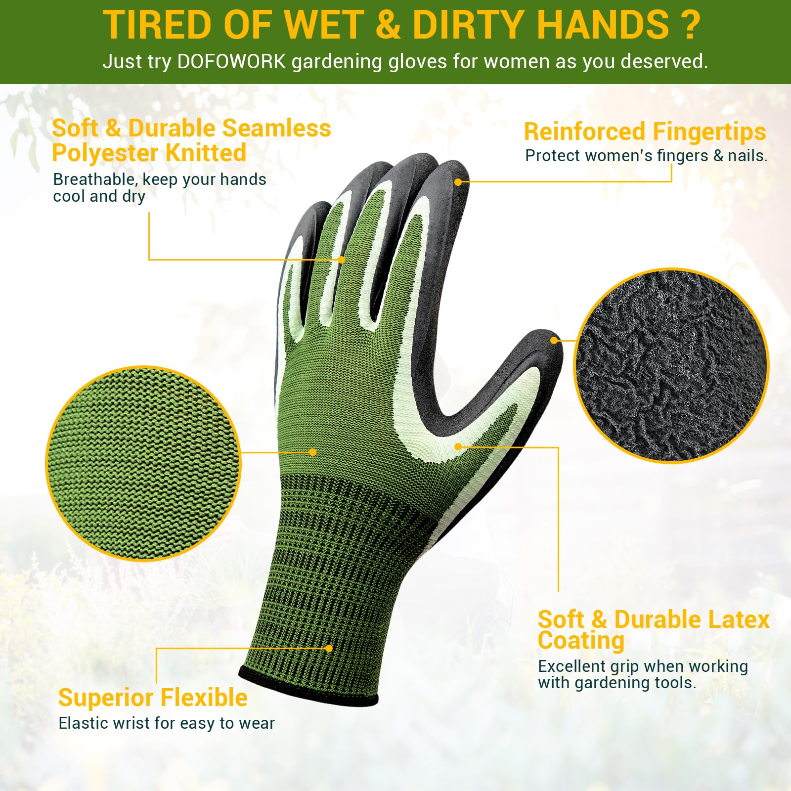 DOFOWORK women’s gloves in stretch-knit blue-green for flexible, precise tasks