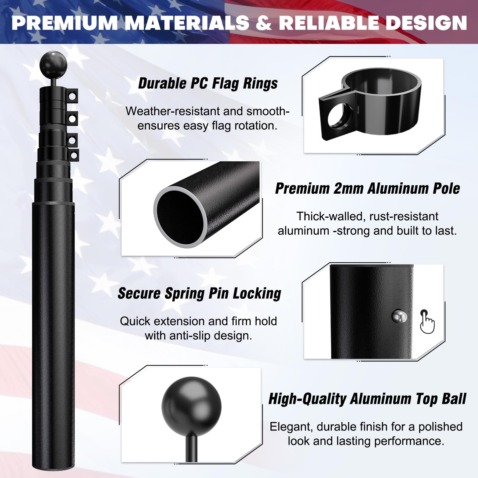 Dogetgd telescoping flag pole with quick-lock enables swift solo setup