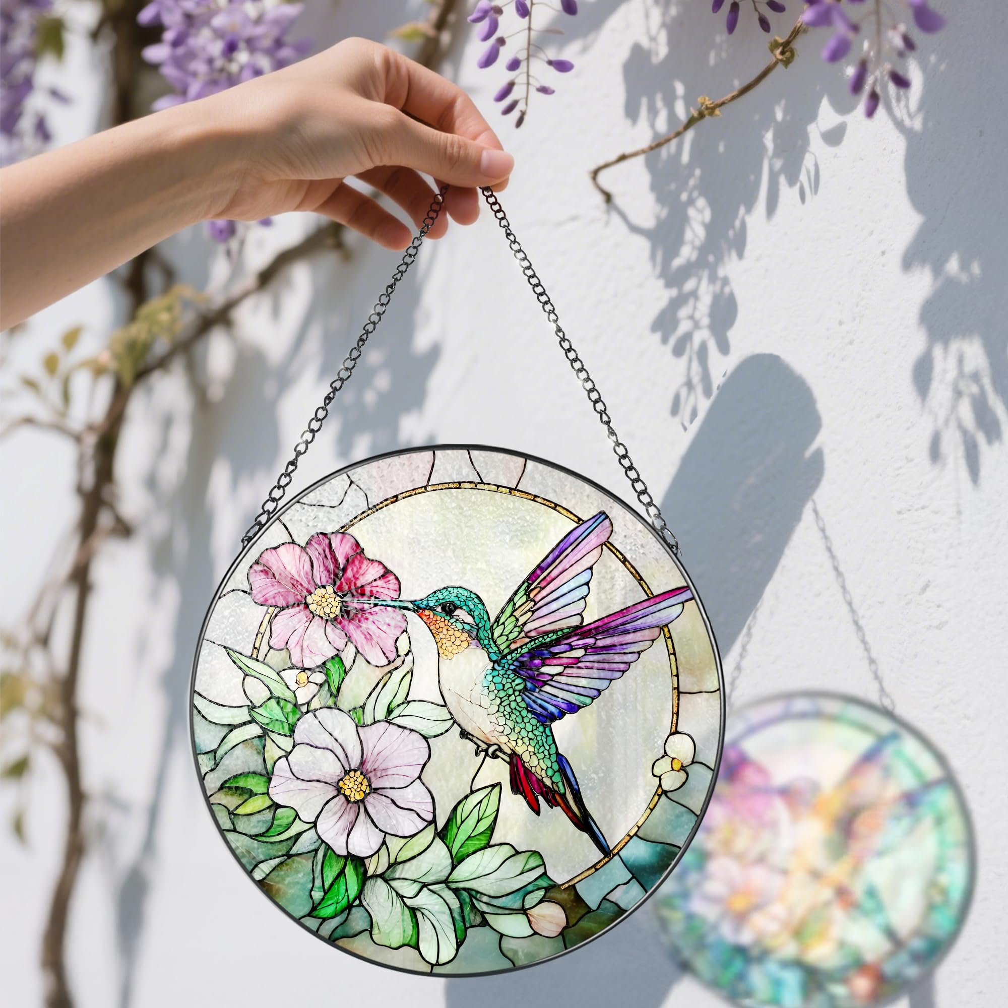 DOUHASU hummingbird suncatcher rainbow light effect via diamond glass and iron frame.