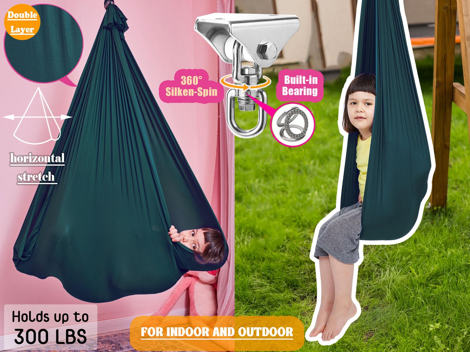 DOI IRON Sensory Swing double-layer fabric provides durable, saggy-resistant comfort for kids.