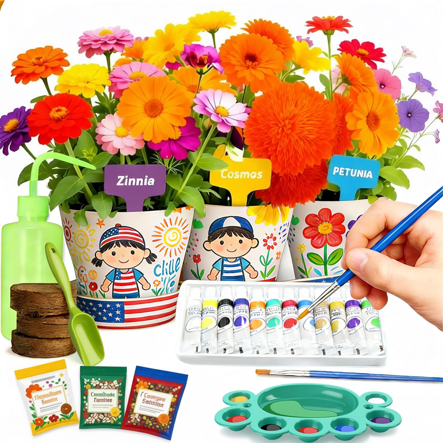 Doiaz paint tray and brushes keep creativity organized during gardening fun.