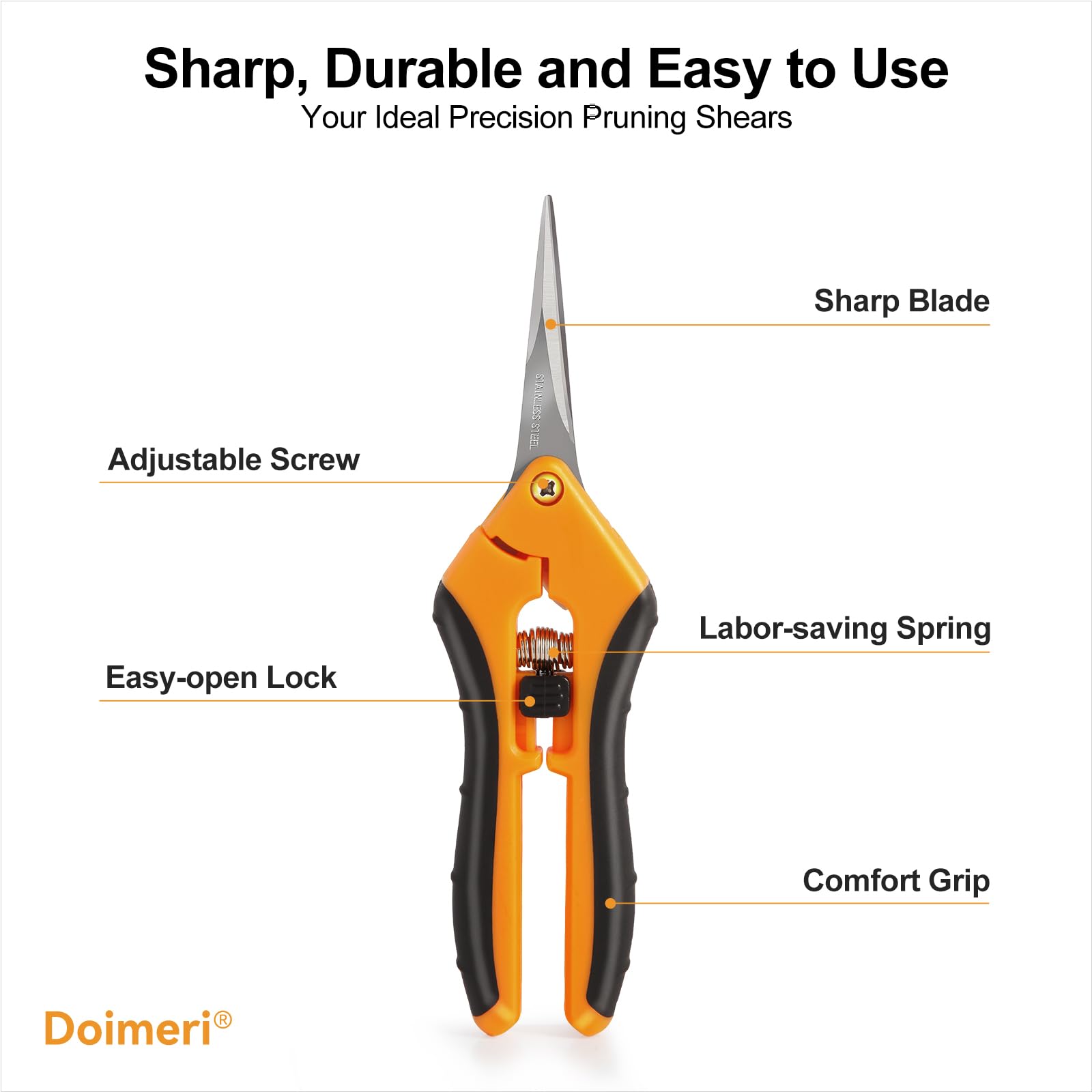 Doimeri pruning shears with rust resistant stainless steel blades