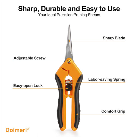 Doimeri pruning shears with rust resistant stainless steel blades
