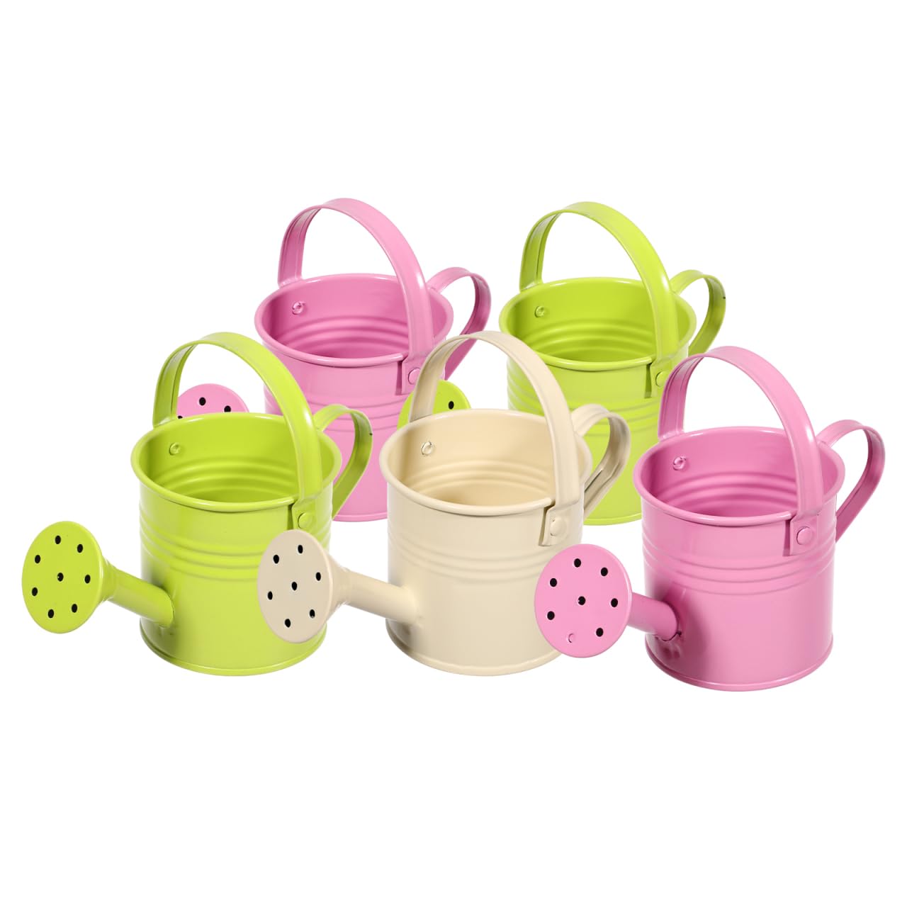 DOITOOL 5-piece metal watering cans set with durable iron construction for home gardens.