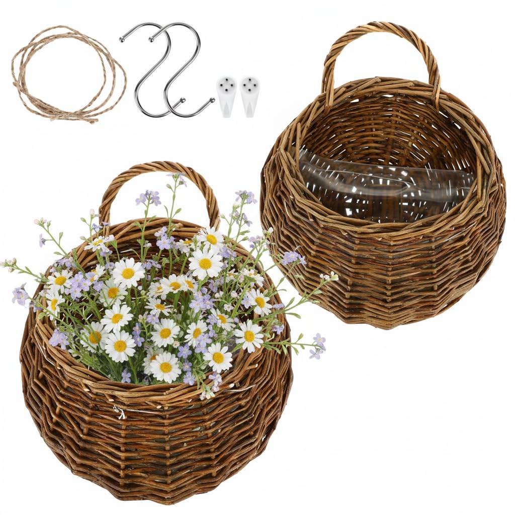 DOITOOL woven wall basket planter - rustic living room decor and space-saving storage