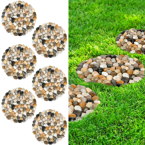 Dojobkinb river rock stepping stones 6pc set with 10-inch polished surfaces for durable paths.