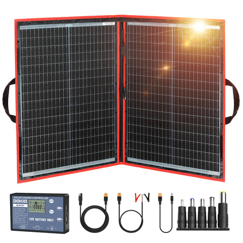 DOKIO 100W foldable solar panel opened for on-the-go charging