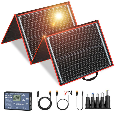 DOKIO 150W foldable panel in compact design ready for travel and camping
