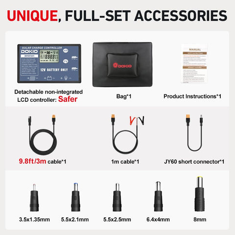 DOKIO bundle includes all needed adapters and cables for camping.
