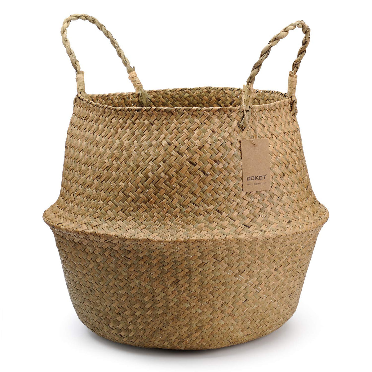 DOKOT extra large seagrass basket with handles and top opening for easy placement