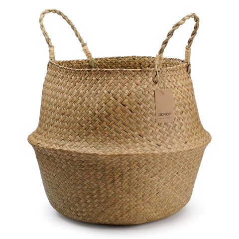 DOKOT extra large seagrass basket with handles and top opening for easy placement