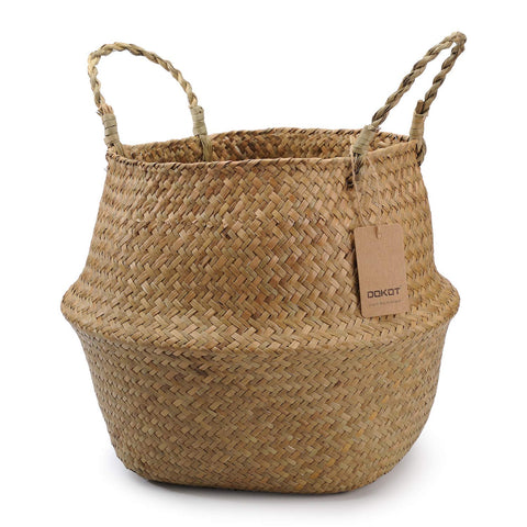 DOKOT Seagrass Basket with handles for stylish plant display and easy transport.