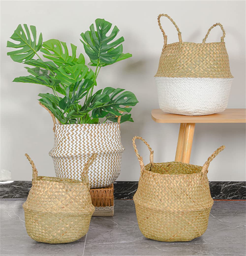 DOKOT seagrass plant pot basket enhances natural home decor.