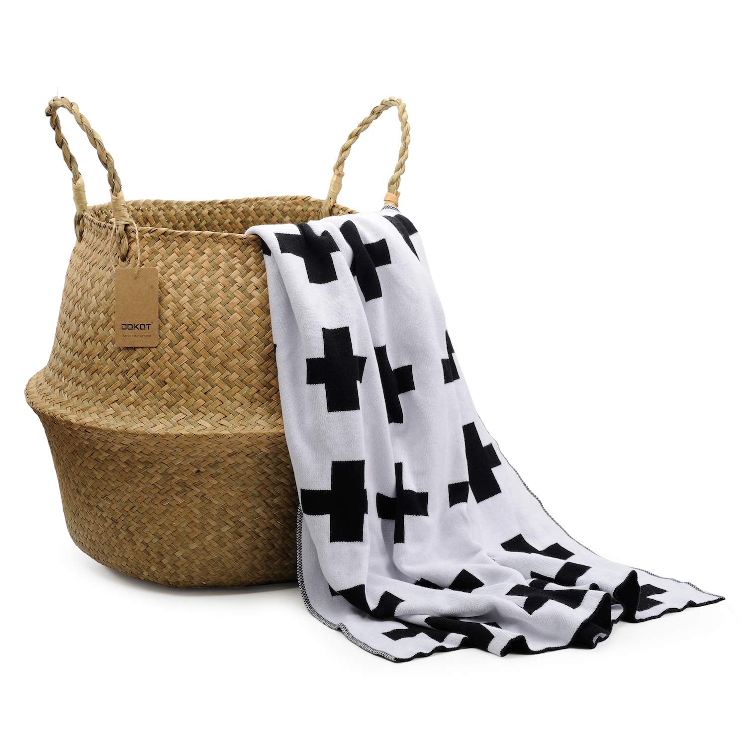 DOKOT seagrass basket folds into a shallow bowl for quick storage