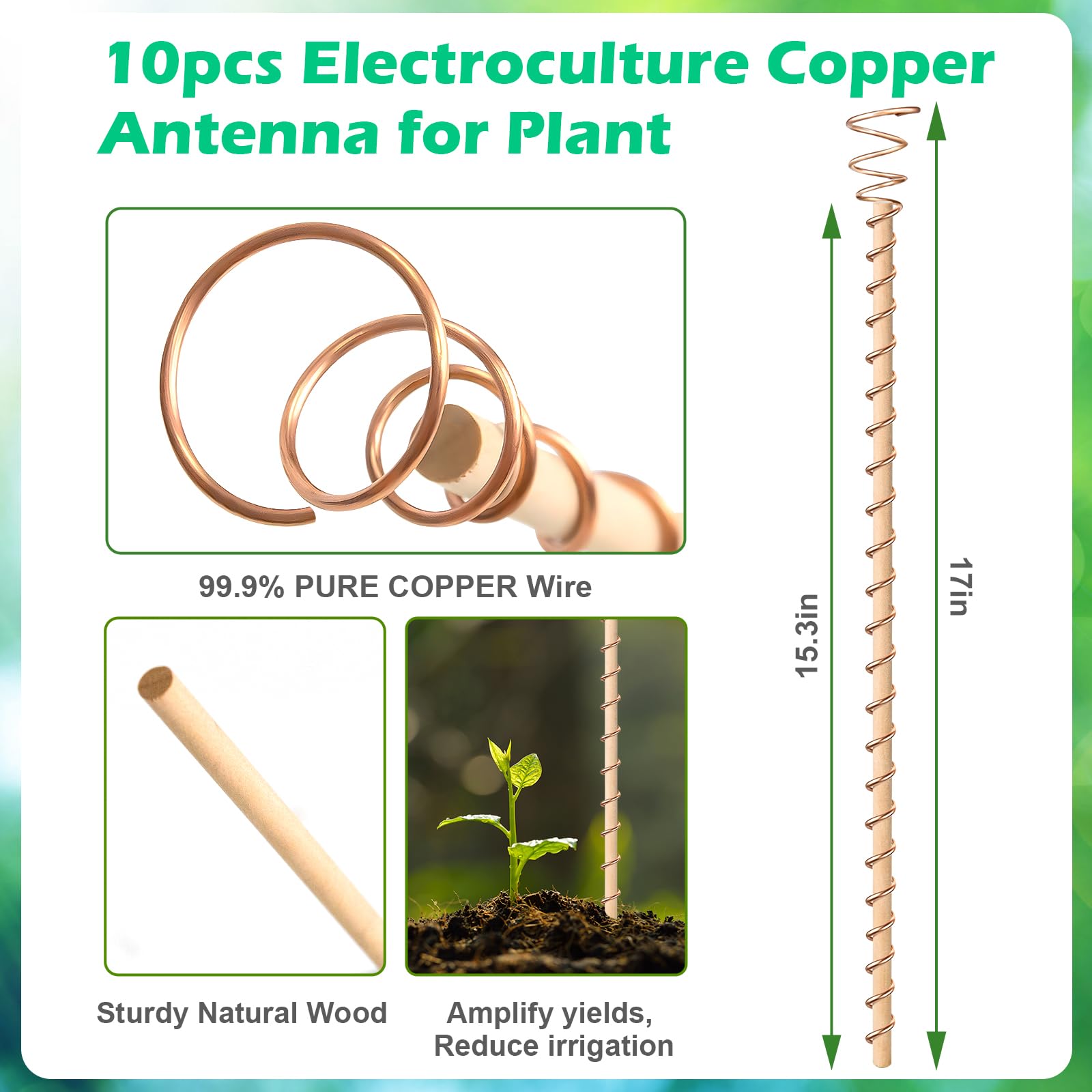 Doksving electroculture stake 17-inch copper wire enhances soil vitality.