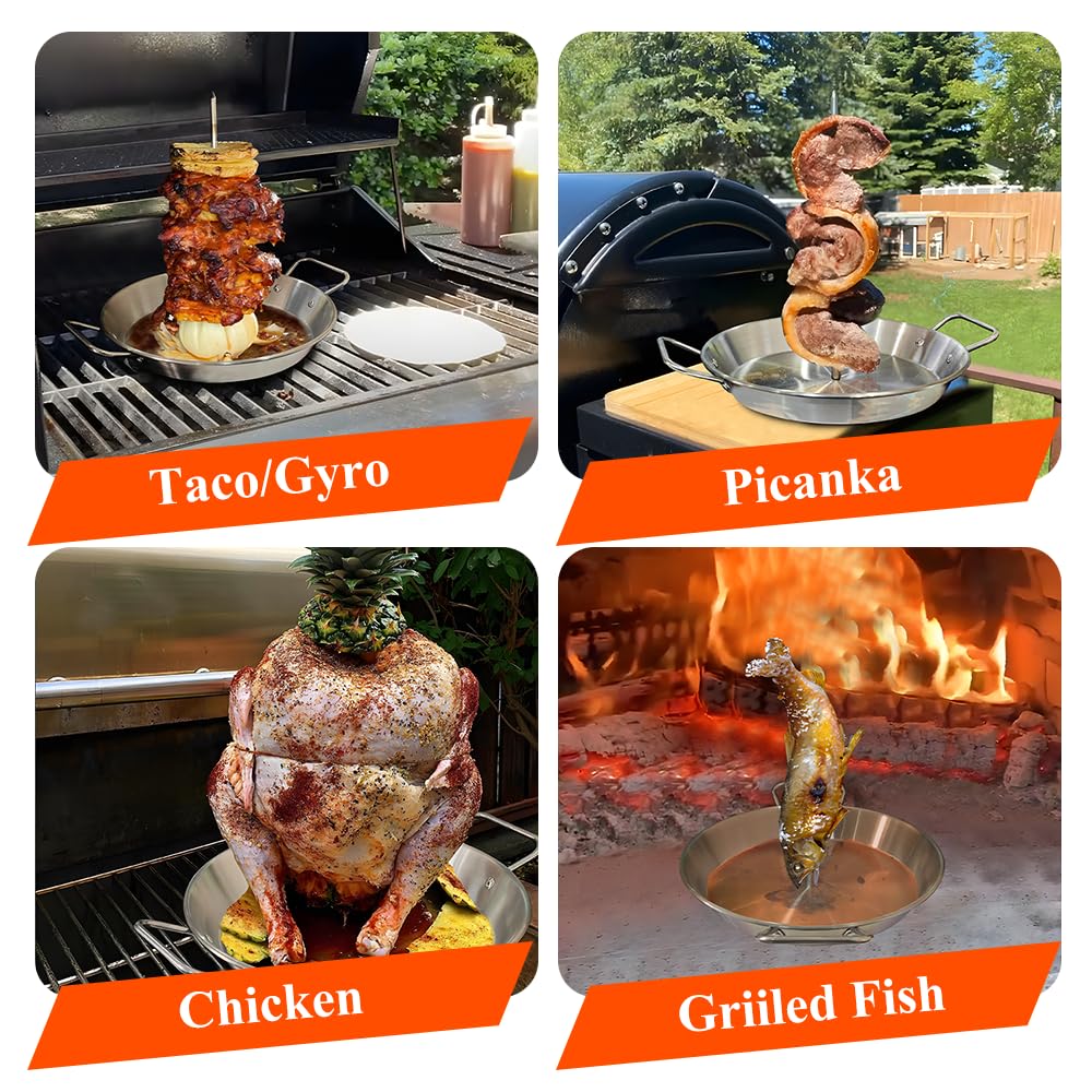 Dolamoty 10-inch vertical skewer in pan for grilling, handles larger batches