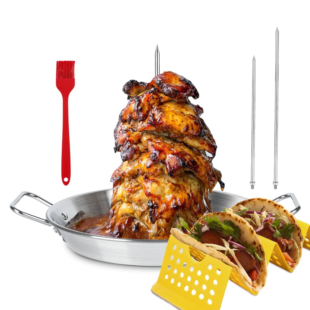 Dolamoty 8-inch vertical skewer in pan for oven grilling, stable and load-bearing