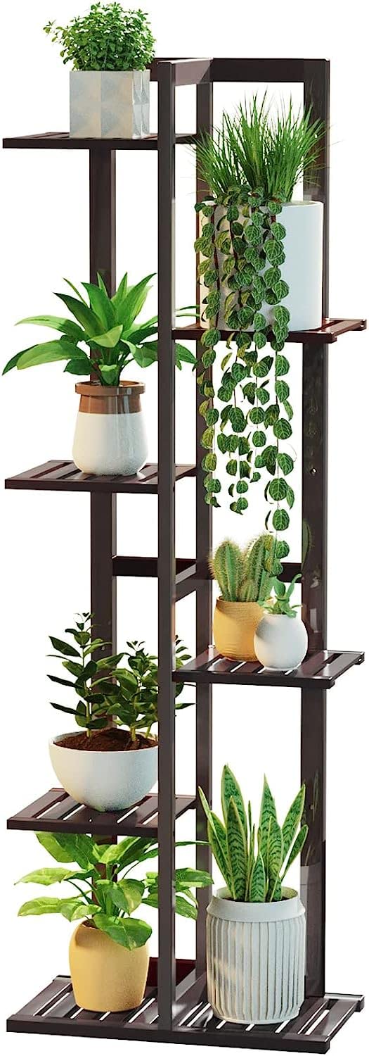 DolceLuna bamboo plant stand with six tiers for compact indoor display.