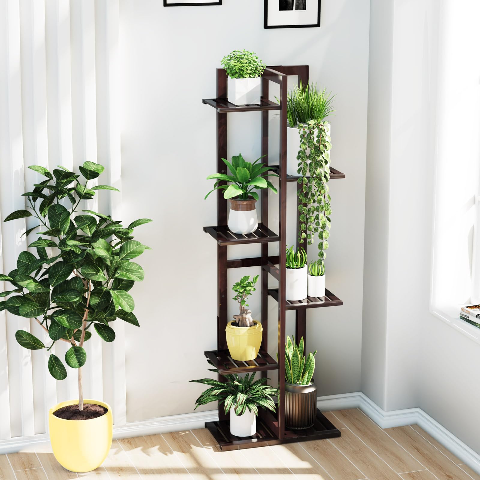 DolceLuna corner display shelf maximizes small spaces for plants.