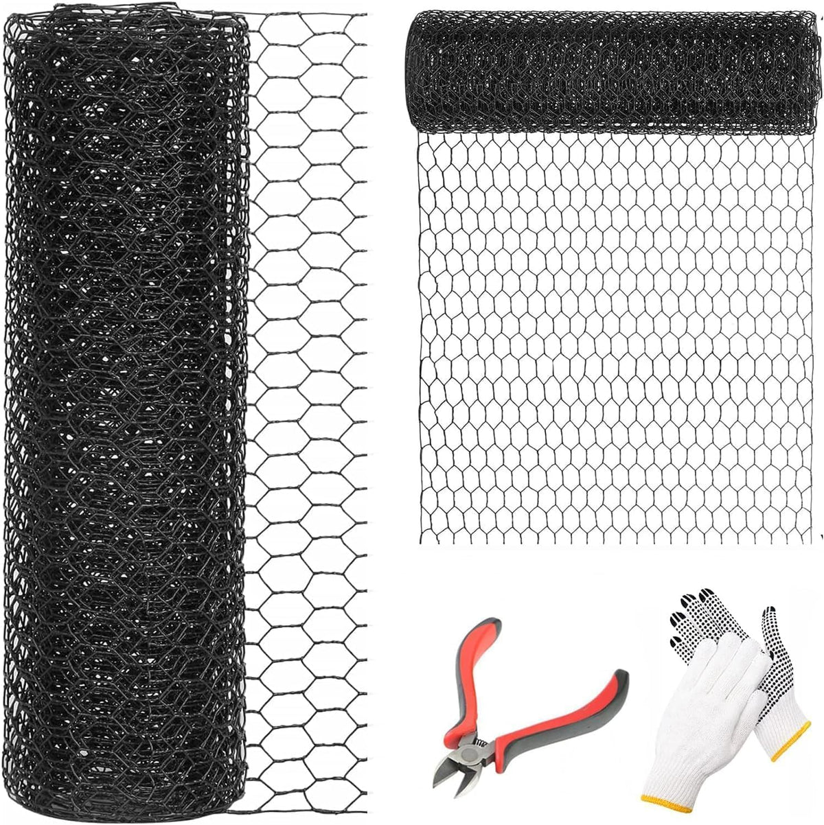 DOLEMODUO 24'' x 50' black chicken wire fence for durable garden borders and livestock protection.