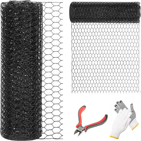 DOLEMODUO 24'' x 50' black chicken wire fence for durable garden borders and livestock protection.