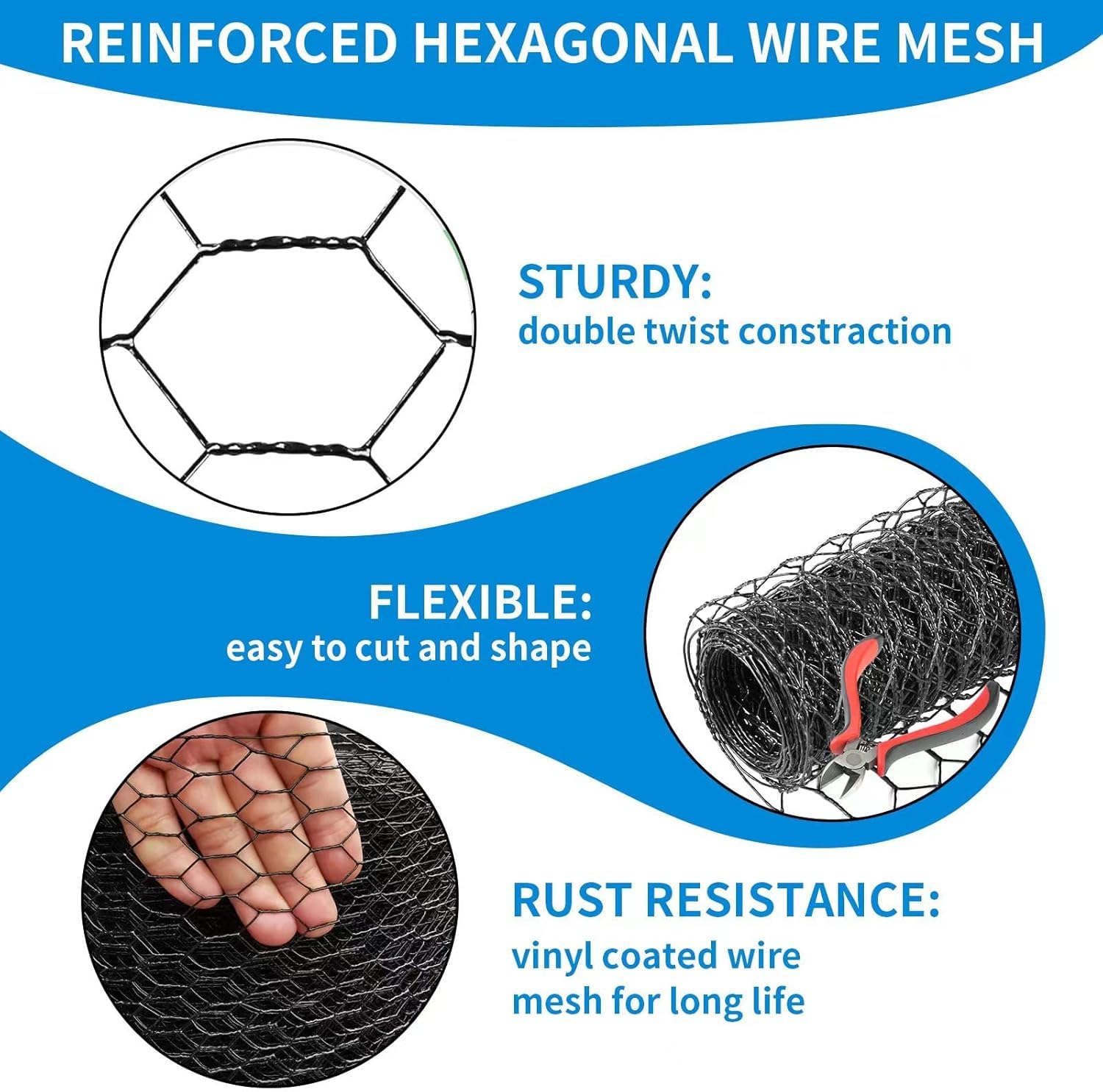 DOLEMODUO black vinyl-coated mesh for long-lasting outdoor durability.