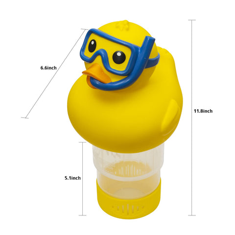 Doli Yearning floating pool dispenser measures 9 by 10 inches.