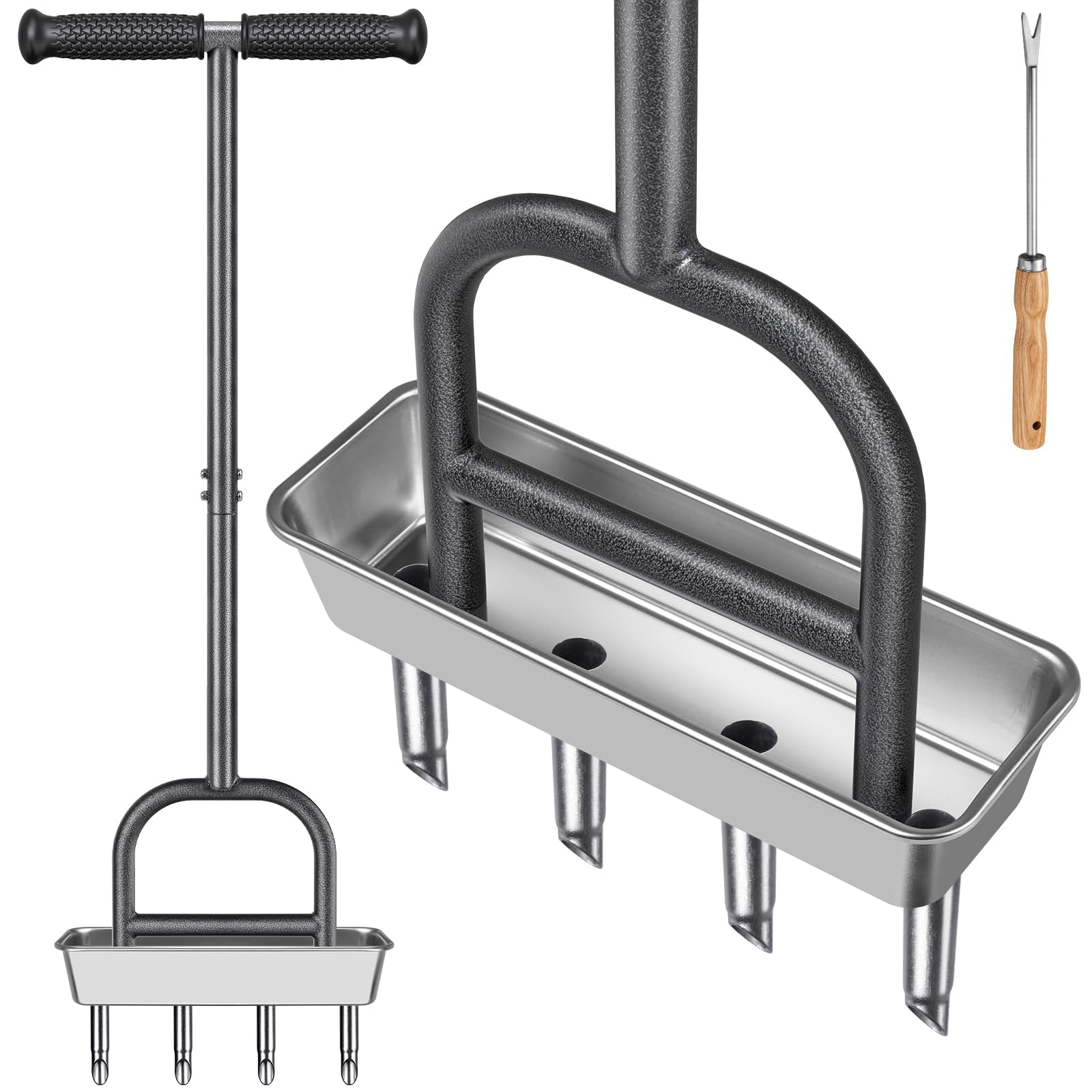 Dolibest lawn coring aerator with four stainless plugs for efficient lawn aeration.