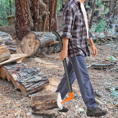 Dolibest multi-purpose hook rake for moving and splitting firewood.