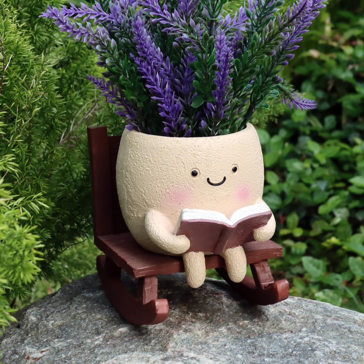 Dolkgy cute face planter on a rocking chair for stylish indoor decor.