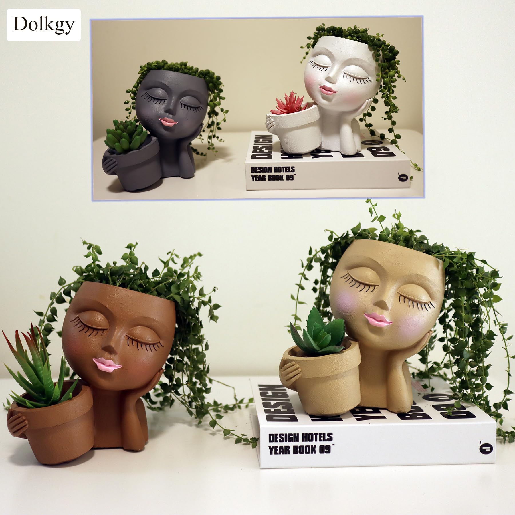 Dolkgy Cute Head Planter Windowsill—funny decor for small plants.
