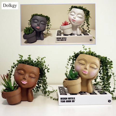 Dolkgy Cute Head Planter Windowsill—funny decor for small plants.