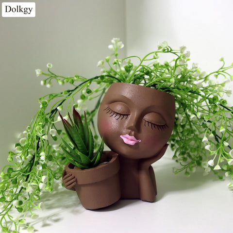 Dolkgy Face Flower Pot Dual Planter—perfect indoors for succulents and herbs.