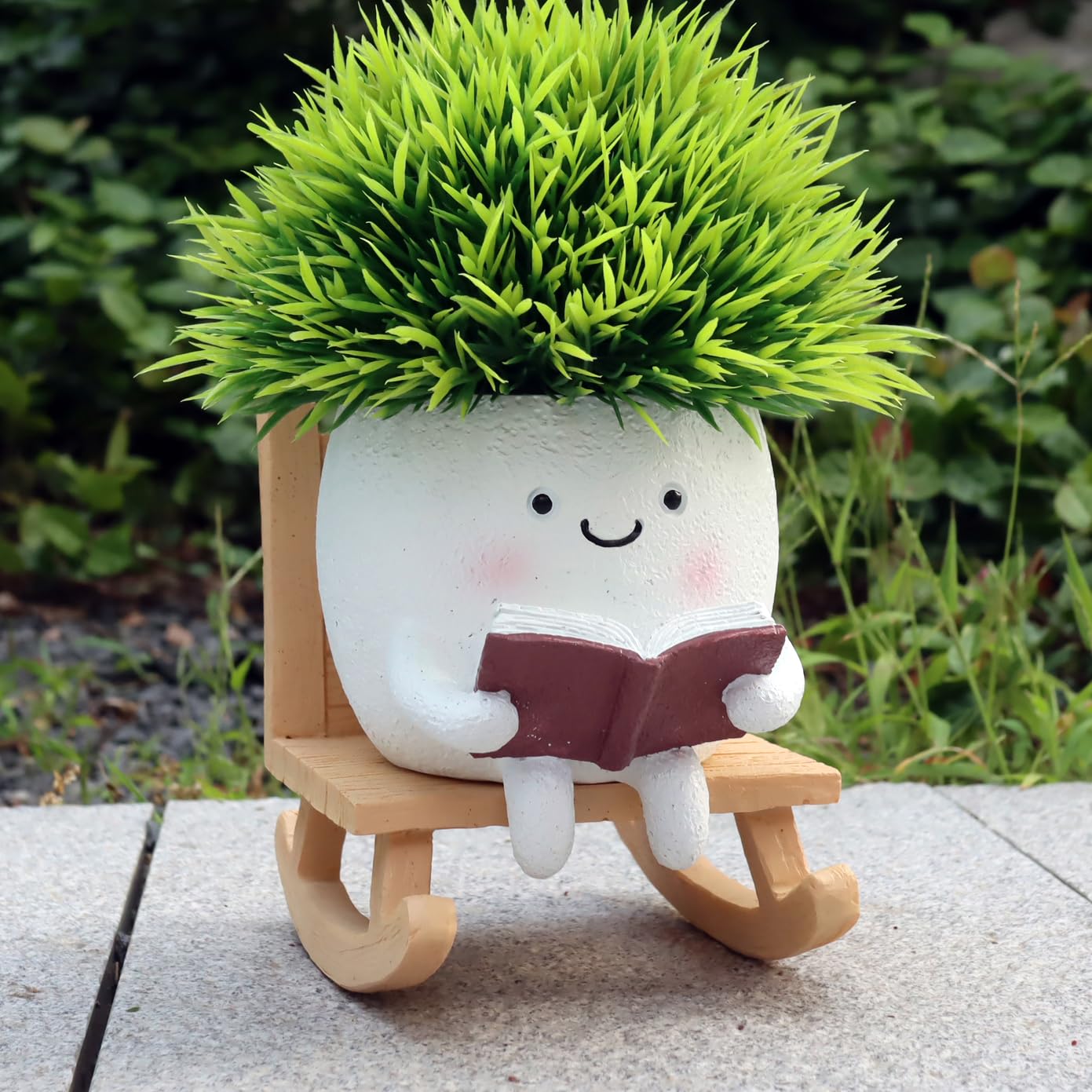 Dolkgy face planter: lady-reading head pot ideal for indoor plants and windowsill decor